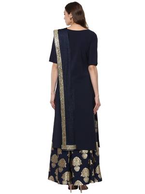Blue plain crepe kurti with Skirt & Dupatta 3