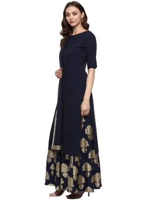 Blue plain crepe kurti with Skirt & Dupatta 4
