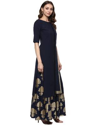 Blue plain crepe kurti with Skirt & Dupatta 5