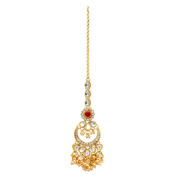 Maroon Color Kundan Necklace With Earring and Maang Tikka 3