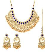 Blue Color Kundan Necklace With Earring and Maang Tikka