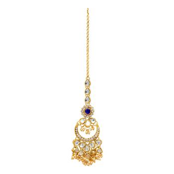 Blue Color Kundan Necklace With Earring and Maang Tikka 3