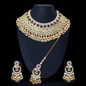 Blue Color Kundan Necklace With Earring and Maang Tikka 4