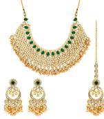 Green Color Kundan Necklace With Earring and Maang Tikka