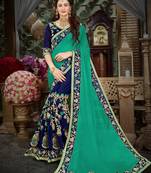 Teal embroidered georgette saree with blouse