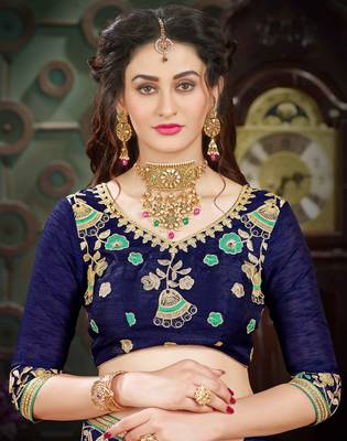 Teal embroidered georgette saree with blouse 3