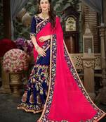 Pink embroidered georgette saree with blouse