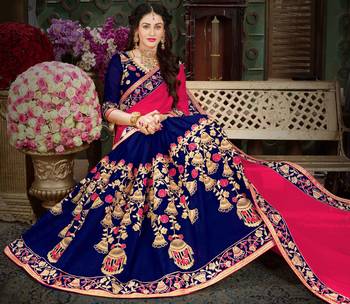 Pink embroidered georgette saree with blouse 2