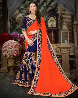 Orange embroidered georgette saree with blouse 1