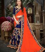 Orange embroidered georgette saree with blouse