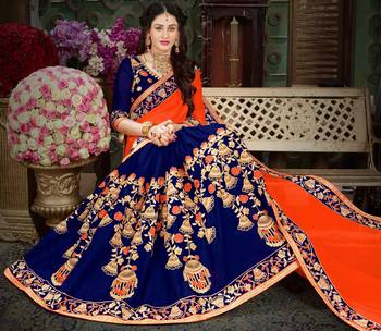 Orange embroidered georgette saree with blouse 2