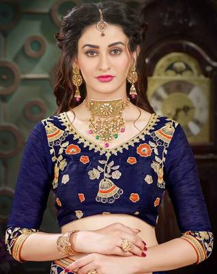 Orange embroidered georgette saree with blouse 3