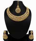 Designer golden ad zircon necklace set with maang tikka