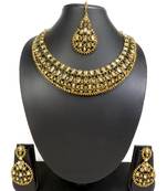 Designer green ad zircon necklace set with maang tikka