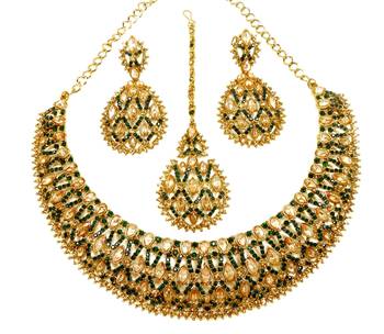 Designer green ad zircon necklace set with maang tikka 2