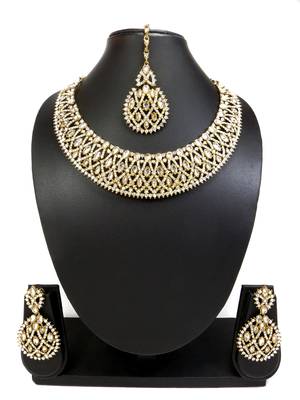 Designer white ad zircon necklace set with maang tikka 1