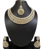 Designer white ad zircon necklace set with maang tikka