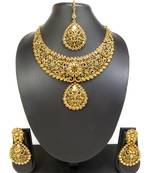 Designer golden ad zircon necklace set with maang tikka