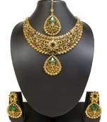Designer green ad zircon necklace set with maang tikka