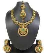 Designer green ad zircon necklace set with maang tikka