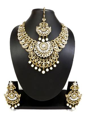 Bridal white austrian diamond necklace set with maang tikka 1