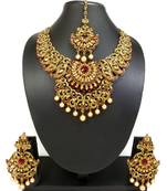 Bridal maroon austrian diamond necklace set with maang tikka