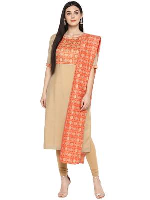 Beige printed chanderi kurti 1