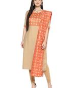 Beige printed chanderi kurti