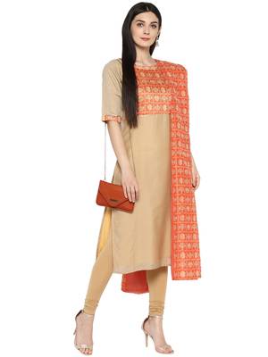 Beige printed chanderi kurti 2
