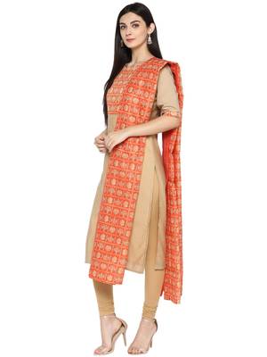 Beige printed chanderi kurti 4