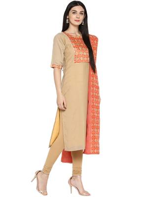 Beige printed chanderi kurti 5