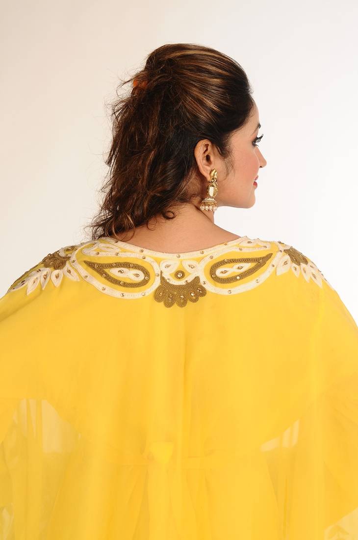 Yellow Georgette Kaftan With Zari Work