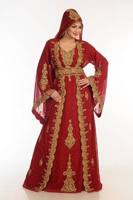 Maroon Georgette Kaftan With Zari Work 1