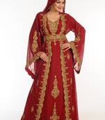 Maroon Georgette Kaftan With Zari Work