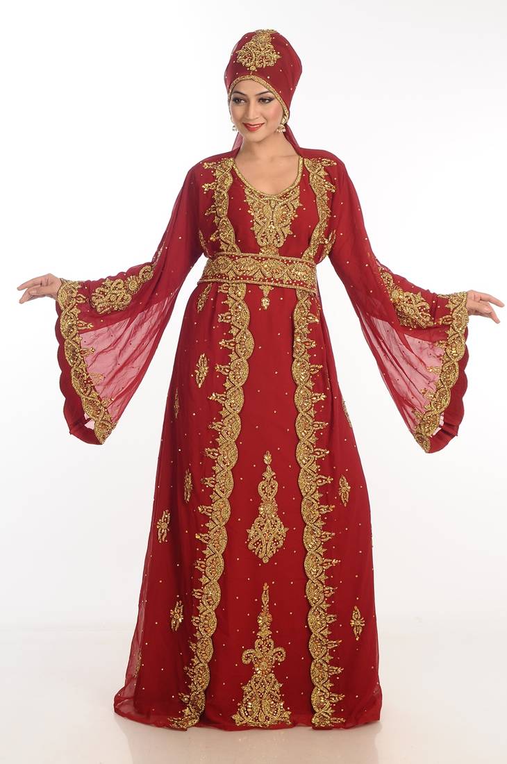 Maroon Georgette Kaftan With Zari Work