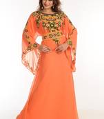 Tomato Georgette Kaftan With Zari Work