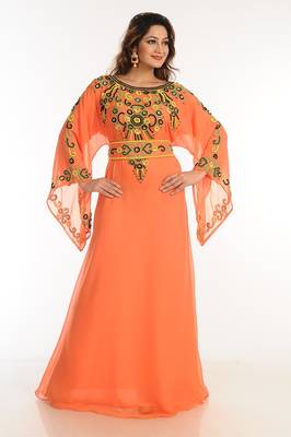 Tomato Georgette Kaftan With Zari Work 2