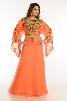 Tomato Georgette Kaftan With Zari Work