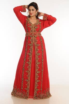 Red Georgette Kaftan With Zari Work 1