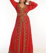 Red Georgette Kaftan With Zari Work