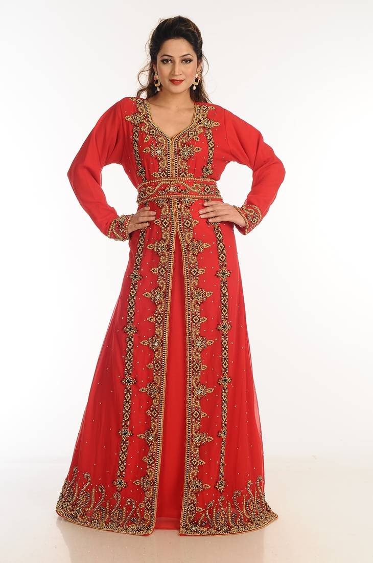 Red Georgette Kaftan With Zari Work