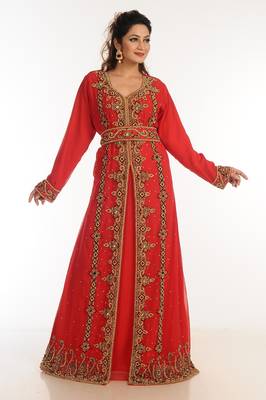 Red Georgette Kaftan With Zari Work 3