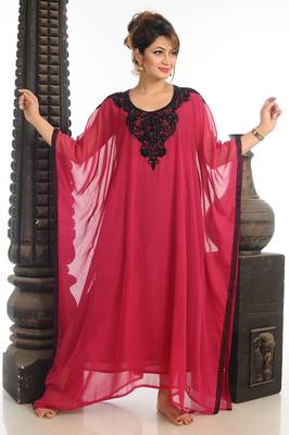 Pink Georgette Kaftan With Zari Work 1