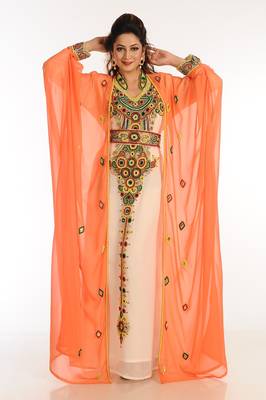 Inner Cream Jacket Tomato Georgette Kaftan With Zari Work 1