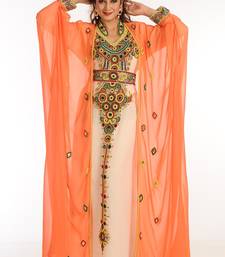Inner Cream Jacket Tomato Georgette Kaftan With Zari Work
