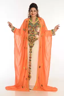 Inner Cream Jacket Tomato Georgette Kaftan With Zari Work