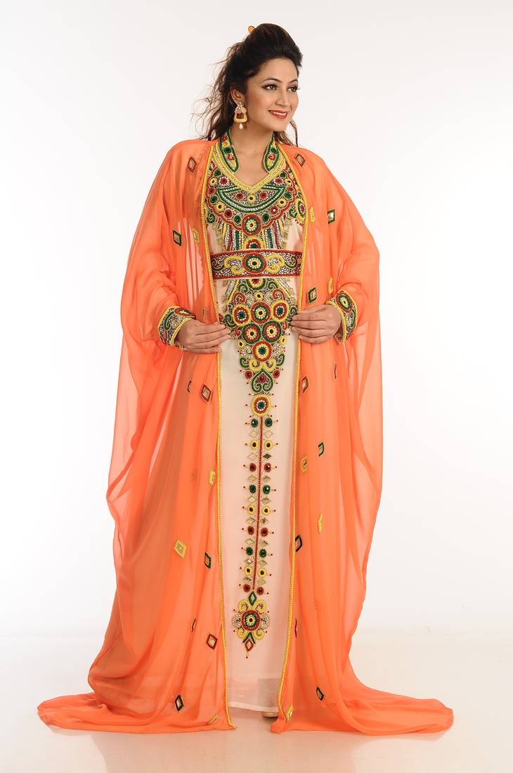 Inner Cream Jacket Tomato Georgette Kaftan With Zari Work