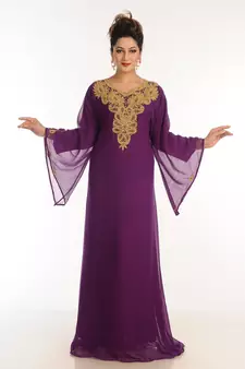 Purple Georgette Kaftan With Zari Work
