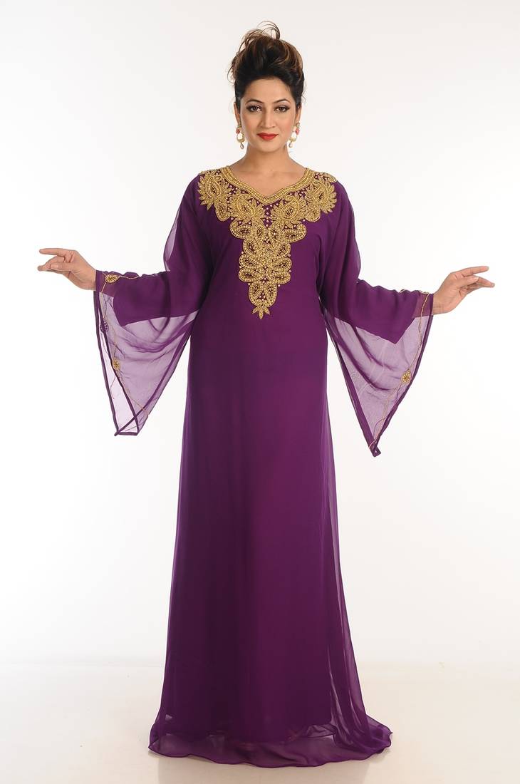 Purple Georgette Kaftan With Zari Work