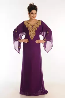 Purple Georgette Kaftan With Zari Work